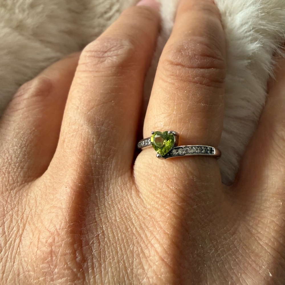 Peridot Heart Ring S925 Adjustable CZ Band